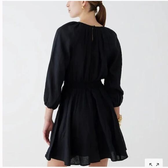 J CREW Palermo Smocked-Waist Mini Dress in Linen Black Long Sleeve Size XS NEW - Picture 4 of 8